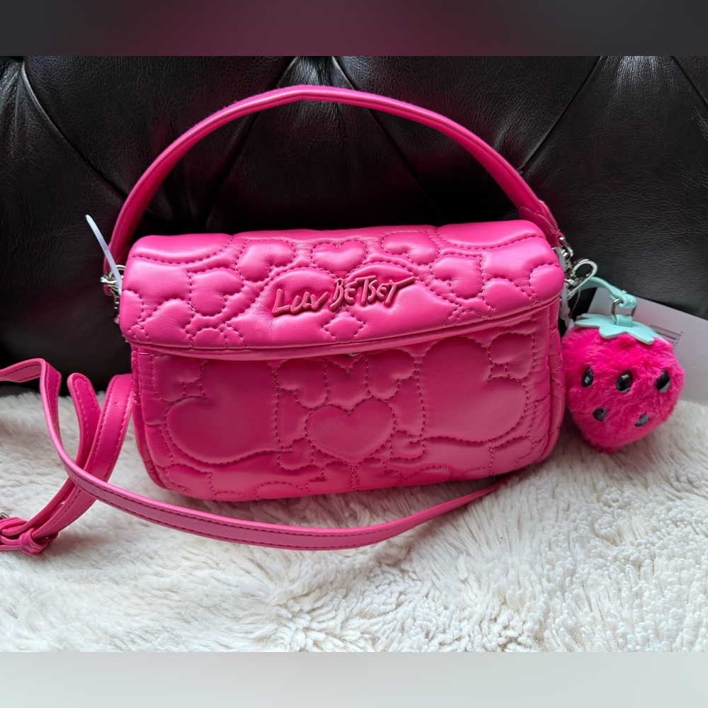Pink Quilted Heart Crossbody Bag